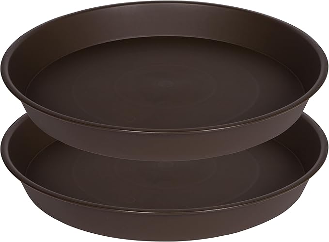 2 Pack of 16 17 inch Tray, Large Plant Saucer, Bird Baths Tray, Deep Durable Bird Bath Bowls only, Birdbaths for The Garden, Flower Pot Saucers Round (Chocolate Brown)