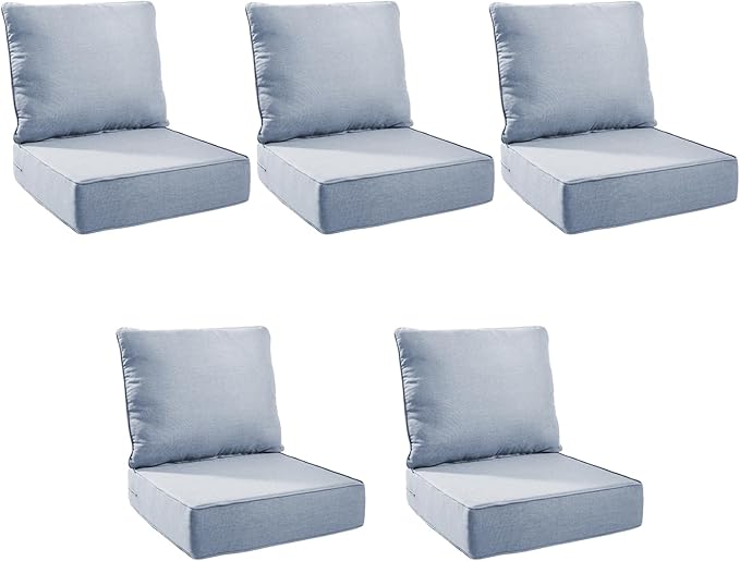 Outdoor Cushion Set for Furniture Patio Furniture, UV Resistant, Water Resistant - 6 Inch Thick Foam Garden Cushions– 24x24 Inch Patio Seat Covers for Chair/Sofa/Couch | Baby Blue | 5-Pack |