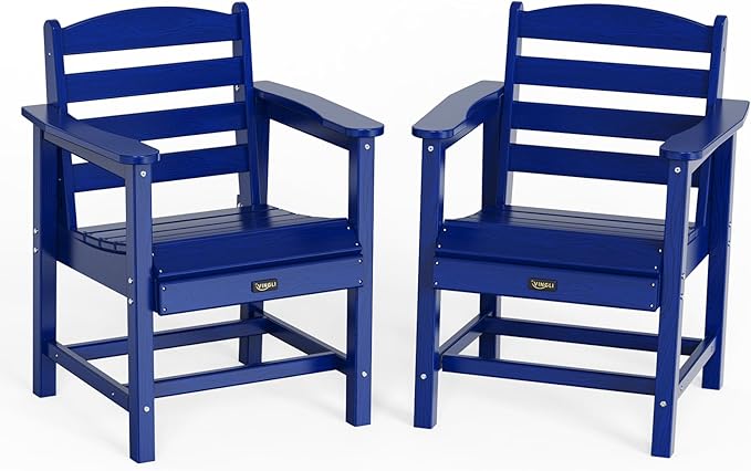 VINGLI Outdoor Dining Chairs Set of 2, HDPE Patio Chairs All-Weather Durable Garden Seating for Poolside, Deck, Porch (Navy Blue, 2 PCS)