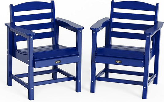 VINGLI Outdoor Dining Chairs Set of 2, HDPE Patio Chairs All-Weather Durable Garden Seating for Poolside, Deck, Porch (Navy Blue, 2 PCS)