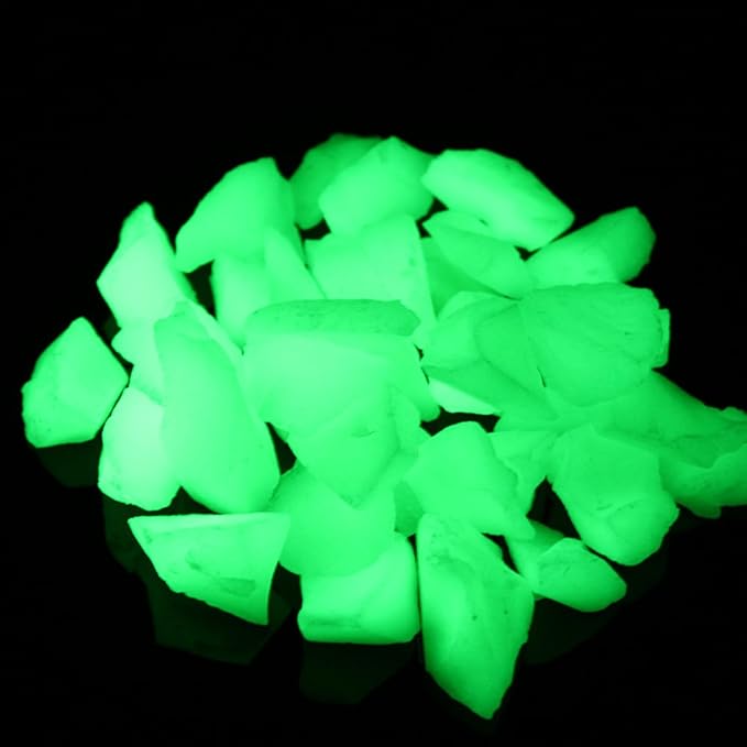 Shiny Stone Glow in The Dark Aquarium Neon Gravel Sand, Decorative Rocks for Fish Tank and Fairy Garden, Home Dec,305g/0.67lbs (15-22mm, Yellow Green)