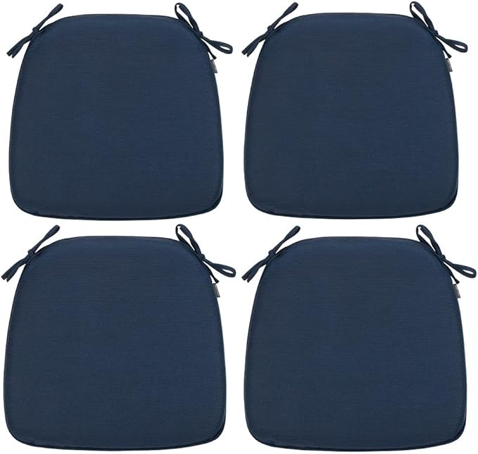 Magpie Fabrics Outdoor/Indoor 17"x16"x2" Chair Cushions with Ties Set of 4, Waterproof All Weather U-Shape Seat Pads Decoration for Patio Garden Furniture Home Office (Navy)
