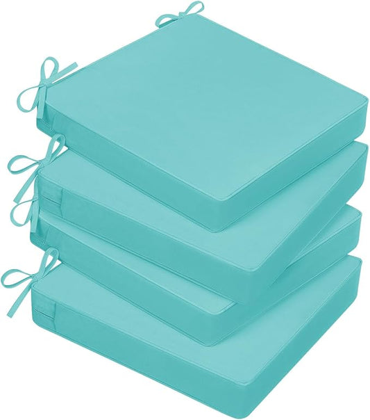 Basic Beyond Outdoor Chair Cushions for Patio Furniture, Waterproof Outdoor Seat Cushions Set of 4 19 x 19, Patio Chair Cushions Set of 4 with Ties and Handle, Teal