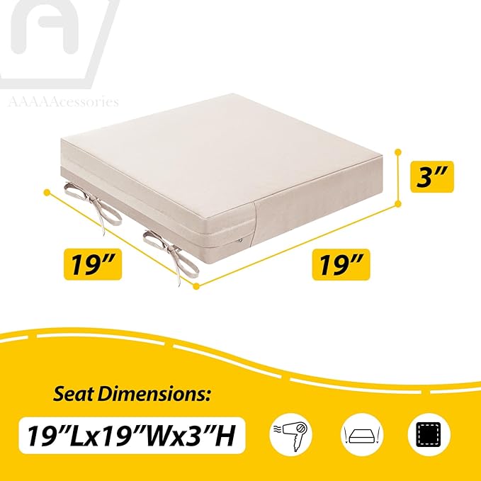 AAAAAcessories Outdoor Seat Cushions for Chairs, Waterproof, Fade-Resistant, 19" x 19" x 3", Patio Furniture Replacement Cushions, Set of 2, Sandstone Beige