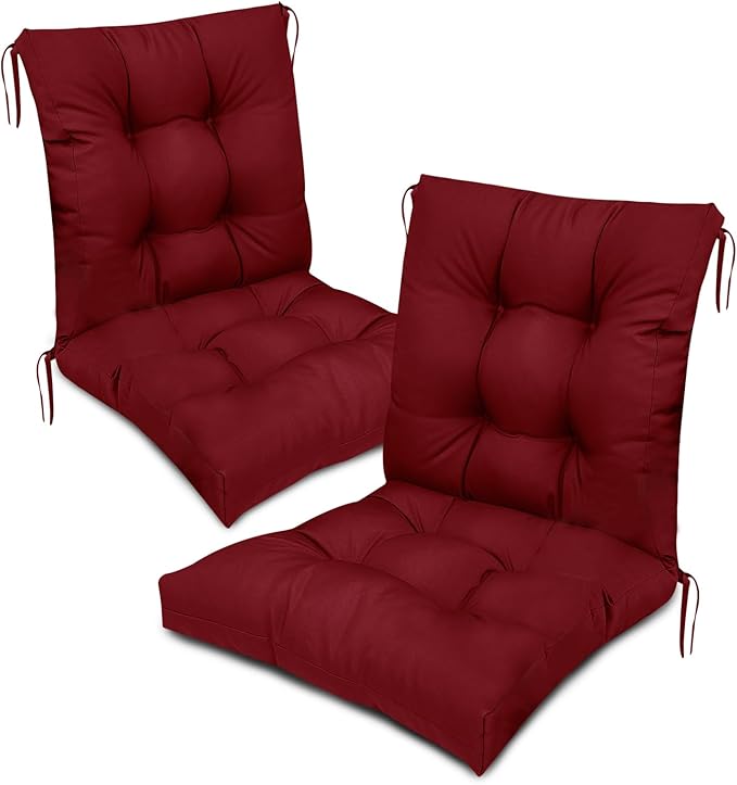 Outdoor Chair Cushions High Back Waterproof Set of 2 Tufted Burgundy Patio Rocking Chair Replacement Seat Back Cushion for Indoor Outodoor Patio Dining Chair 41.7"*20.8"*3.9"