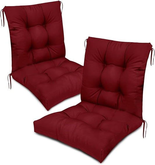 Outdoor Chair Cushions High Back Waterproof Set of 2 Tufted Burgundy Patio Rocking Chair Replacement Seat Back Cushion for Indoor Outodoor Patio Dining Chair 41.7"*20.8"*3.9"