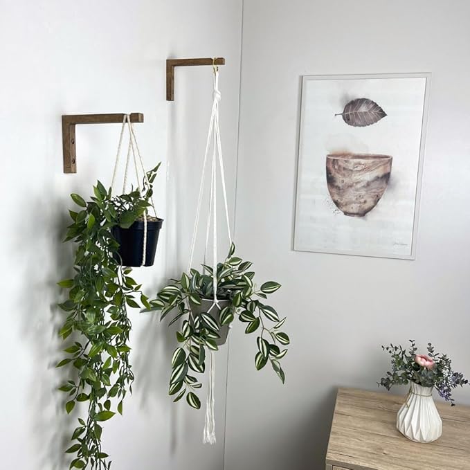 EvenWood 2-Piece Set of Plant Hooks for Wall 6 Inch - L-Shaped Mounted Wooden Plant Hook - Indoor and Outdoor Bracket Plant Hanger for Planters, Lanterns, Bird Feeders and Plant Basket (Walnut)