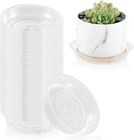 100 Pack 4 Inch Plant Saucer Clear Plant Saucers for Indoors Flower Pot Saucers Small Plants Plate Dish Succulent Pot Saucer Plants Trays for Pots Bulk Plastic Tray for Flower Cactus Nursery Pots