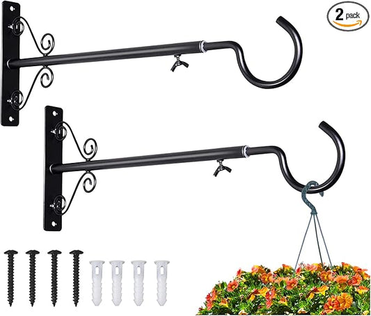 BOLITE 18023 Bird Feeder Hanger(16 to 24 Inch), Adjustable Hanging Plant Brackets, Plant Hangers for Hanging Bird Feeders, Planters, Lanterns, Wind Chimes, String Lights, 2 Pack, Black