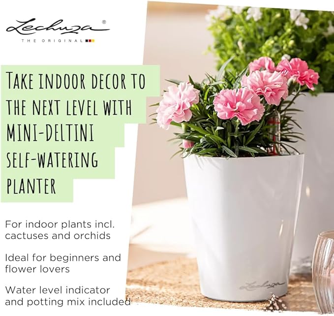 Lechuza MINI-DELTINI Scarlet Red High Gloss, Self-Watering Small Indoor Planter, H5.1 L3.9 W3.9 in