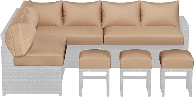 U-MAX Outdoor Cushions, 4 inch Memory Foam Patio Replacement for Outdoor Furniture, Fits 7-Seats Sectional Rattan Conversation Set, Splashproof Covers (Beige)