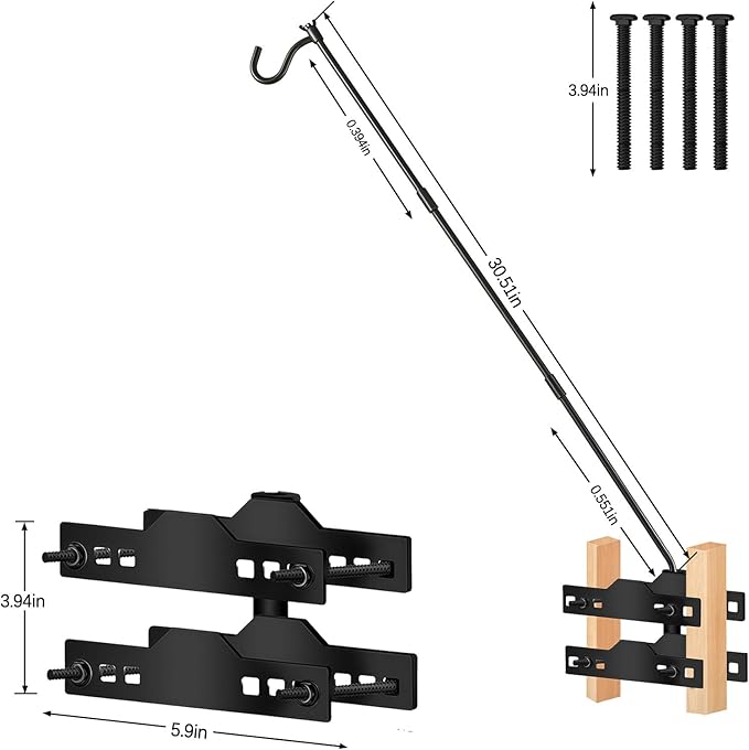Deck Hook, Heavy Duty Hummingbird Feeder Hanger, 31 Inch Extended Adjustable, Solid Steel Hanging Hook for Hanging Bird Feeder, Suet Baskets, Planters, Wind Chimes, 360 Degree Rotary, 2 Pack