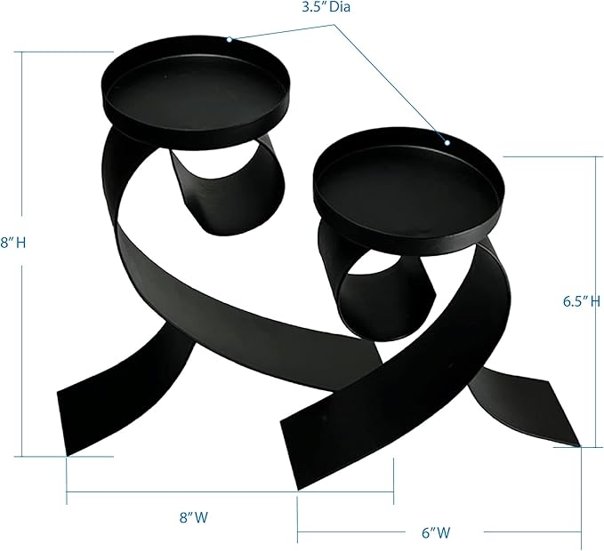 Lily’s Home Contemporary Scrollwork Pillar Candle Holders, Steel, Black Iron Candle Stands, Set of Two. Candles NOT Included