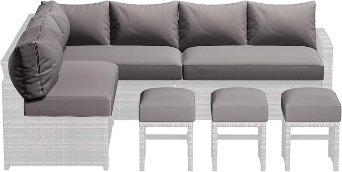 U-MAX Outdoor Cushions, Patio Replacement Cushions for Outdoor Furniture, Fits for 7-Seats Wicker Rattan Conversation Set, 13-Piece Cushions Set for Outdoor Sectional, Dark Grey
