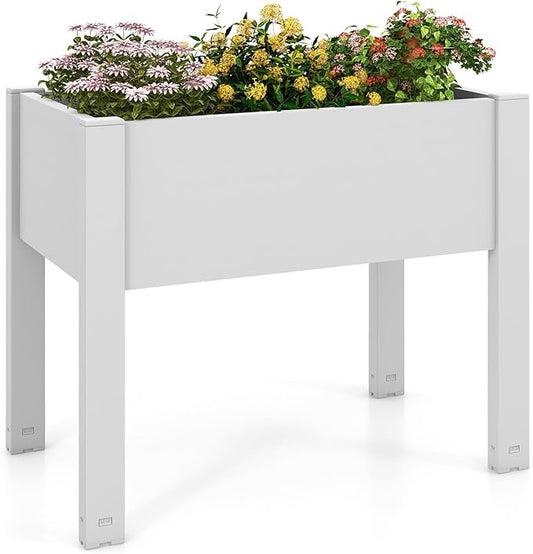 Giantex Raised Garden Bed with Legs, Self-Watering Planter Box with Water Level Indicator, Drainage Hole & Detachable Space Dividers, Outdoor Plant Container for Flower, Vegetable, Fruit, Herb