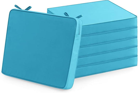 Outdoor Chair Cushions Set of 6: Waterproof & Fade Resistant Deep Seat Cushion for Patio Furniture - 24 x 24 x 3 Inch Chair Pads with Ties and Hidden Zipper - Patio Chair Cushion Replacement, Teal