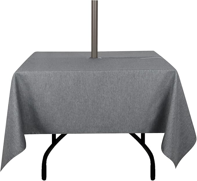 Outdoor Tablecloth Wrinkle-Free Stain Resistant Waterproof Polyester Fabric Table Cover with Zipper Umbrella Hole for Picnic/Party/Dinner/Patio Garden(60×60inch Square,Zippered,Grey)