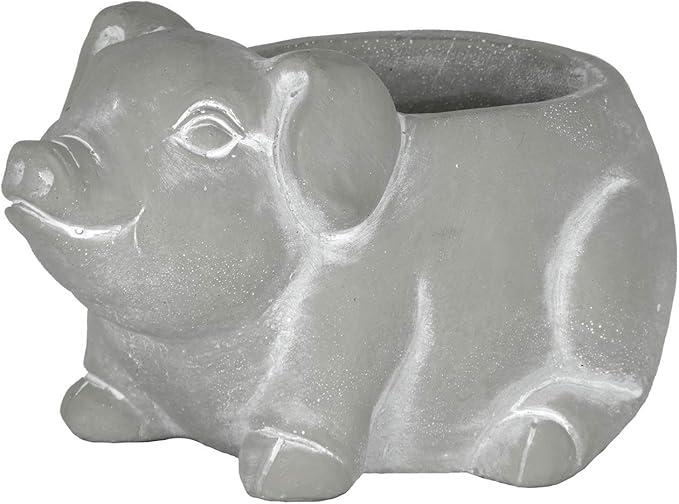Classic Home and Garden Cement Buddies Animal Planter - Cute Desk Decoration - UV Coated Animal Vase w/Drain Plug -Succulent Plant Pot for Indoor/Outdoor Use (Pig Planter, Natural, Large)
