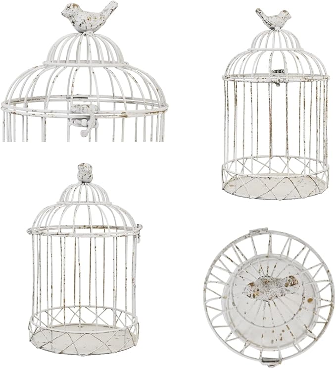 Vintage Birdcage Planter, 11.8" H Rustic Farmhouse Metal Plant Holder, Distressed White Decorative Candle Holder for Wedding Centerpieces, Garden Patio Indoor Outdoor Home Decor