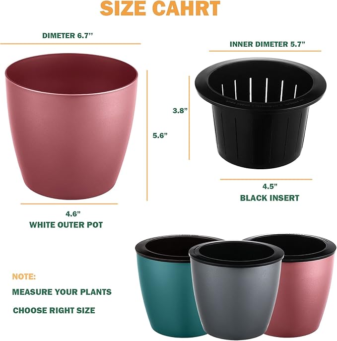 Planterhoma 6.7 Inch Self Watering Pots for Indoor Plants, 6 Packs African Violet Pots, Black Wick Pot with Drainage Holes, Self Watering Planters for Orchid, Devil's Ivy, Silver/Blue Gold