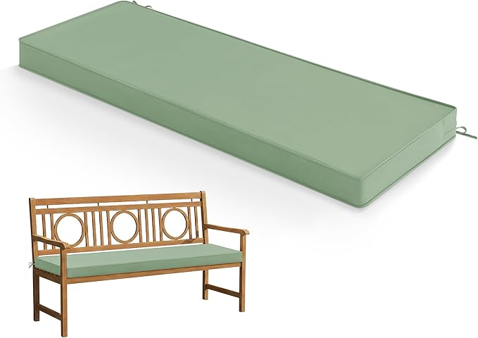 Outdoor Bench Cushion: Waterproof and Fade Resistant Patio Furniture Cushions - Non-Slip Bench Pad Cushion with Removable Cover for Garden Swing Porch Sofa Settee, 42 x 18 Inch, Sage Green