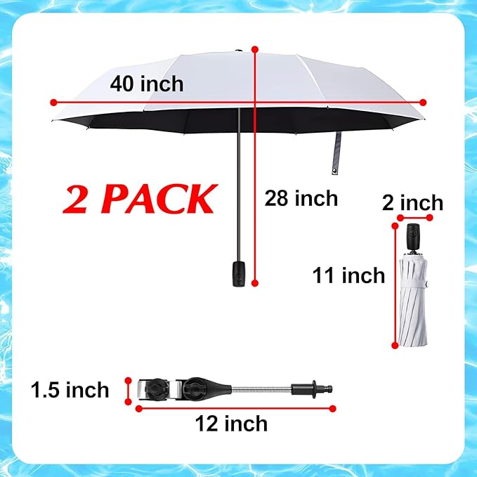 2 Pack Pool Shade Umbrella, 40" Adjustable Above Ground Pool Sunshade Canopy with Carry Bag,Patio Umbrella Use for Garden/PoolDeck/Backyard/Beach Chairs/Camp Trolley/Strollers/Golf Carts
