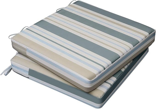AAAAAcessories Outdoor Seat Cushions for Chairs, Waterproof, Fade-Resistant, 18" x 18" x 2", Patio Furniture Replacement Cushions, Set of 2, Slate Gray Blue Coastal Stripe