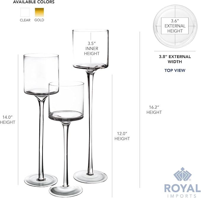 Royal Imports Glass Candleholder Flower Vase, Floating & Pillar Candle Centerpiece Display, Decorative Hurricane on Pedestal for Home or Wedding Set of 3, Clear
