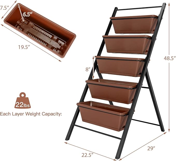 S AFSTAR 5-Tier Vertical Garden Planter, 5-Layer Raised Garden Bed with 5 Detachable Planter Boxes & Metal Frame, Indoor Outdoor Elevated Planting Containers for Flower Vegetables Fruit Herbs