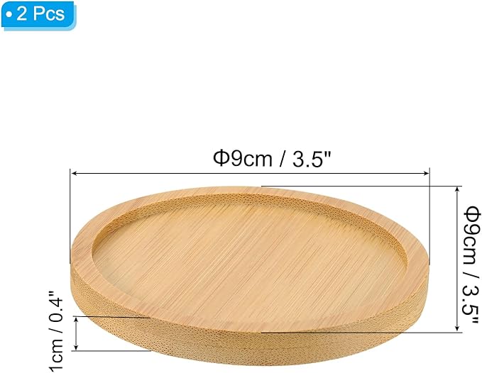 PATIKIL Bamboo Wood Saucer, 2 Pack 3.5 Inch Round Wooden Plant Drainage Tray Bonsai Plants Saucer Succulent Pot for Home Balcony