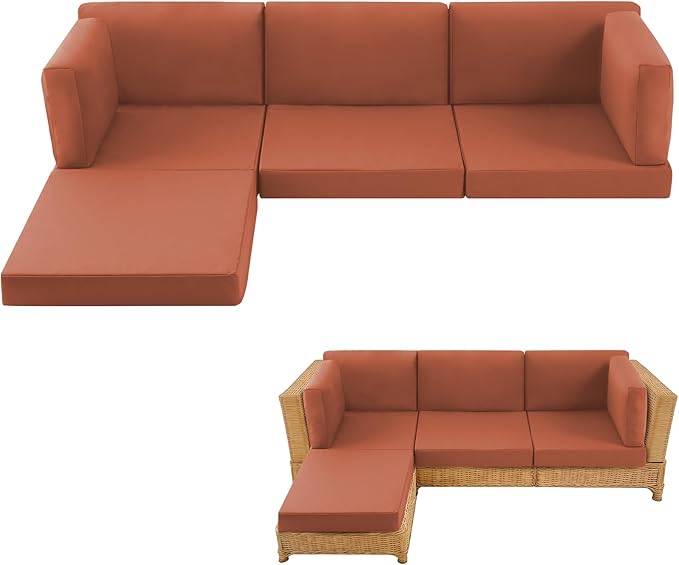 9-Piece Patio Furniture Cushions Set, Replacement Outdoor Cushions for 4-Seat Patio Sectional, Waterproof & Fade Resistant Deep Seat Cushion for Outdoor Sofa, Spice