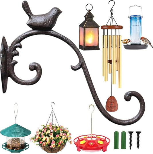 Wrought Iron Plant Hangers 10" Deep Hanging Plant Hook Outdoor/Indoor Plant Hanger Bracket Holder for Hanging Basket Plant Bird Feeder Latern Wind Chimes