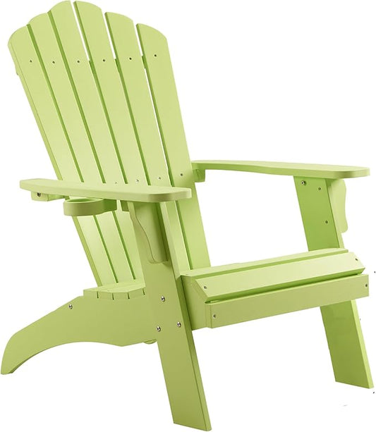 Psilvam Adirondack Chair, Oversized Poly Lumber Fire Pit Chair with Cup Holder, 350Lbs Support Patio Chairs for Garden, Weather Resistant Outdoors Seating, Relaxing Gift for Father & Mother (1, Green)