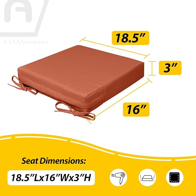AAAAAcessories Outdoor Seat Cushions for Chairs, Waterproof, Fade-Resistant, 18.5" x 16" x 3", Patio Furniture Replacement Cushions, Set of 2, Rust