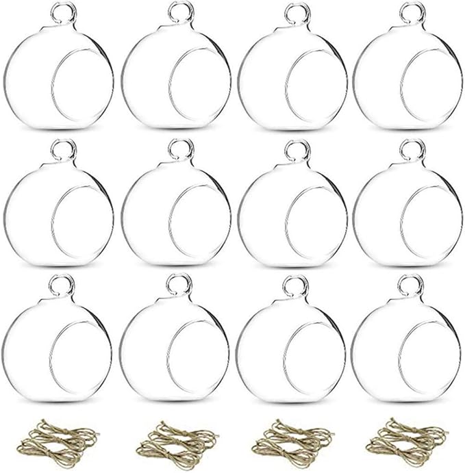 NUPTIO Glass Terrarium Globe Ornaments 12 Pcs 3.15" Diameter Small Terrariums Hanging Tea Light Candle Holders Home Wedding Party Centerpieces