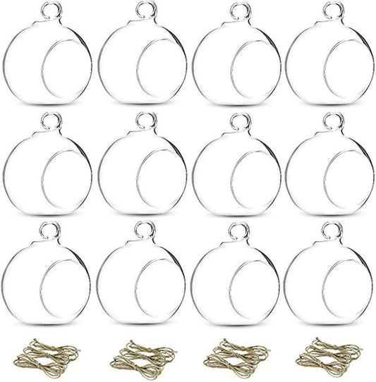 NUPTIO Glass Terrarium Globe Ornaments 12 Pcs 3.15" Diameter Small Terrariums Hanging Tea Light Candle Holders Home Wedding Party Centerpieces