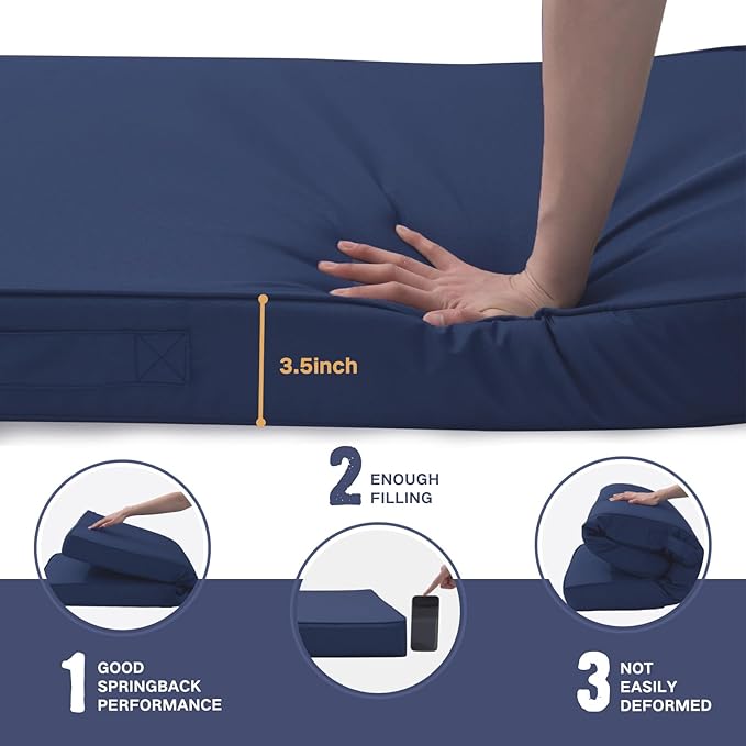 Outdoor Bench Cushion 42 x 18 x 4 Inch, Memory Foam Patio Bench Cushion for Outdoor Furniture Waterproof, Porch Swing Pad with Handle and Adjustable Strap, Navy