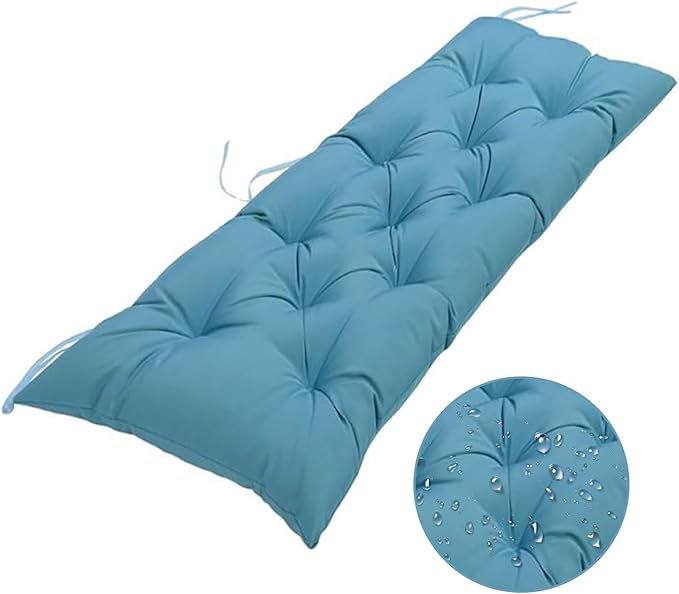 1 Pcs Outdoor Bench Cushions, Waterproof Tufted Overstuffed U-Shaped Bench Cushion Thicken Porch Swing Cushions with Ties for Swing Loveseat Patio Funiture, 40" x 20", Teal