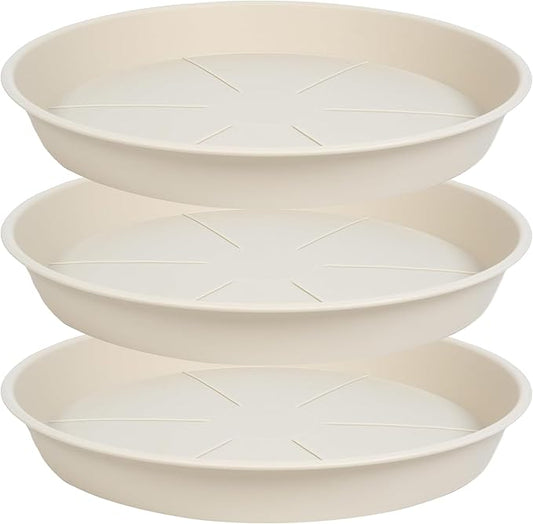 3 Pack of Plant Saucer 16 inch, Large Heavy Duty Plastic Saucers Round, Plant Drip Trays for Indoors Outdoor, Plant Water Tray for Planters, Beige