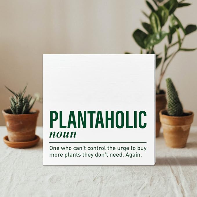 Plant Lover Desk Wooden Box Sign Decor, Plantaholic Definition, Plant Garden Decor Home Office Desk Decoration Gardening Gardener Planter Plant Lover Gifts for Women Men Mom Teens Kids