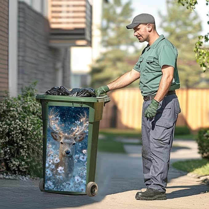 2PC Trash Can Sticker 14.57 x 32.28 Inch Polar Bear and Deer Design Winter Snow Theme Decorative Garbage Bin Cover Outdoor Trash Can Decal Art for Home Yard Garden Holiday Decoration