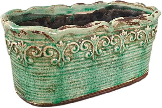 Rectangular Ceramic Orchid Plant Pot French Country Planter Succulent Container Windowsill Planter Decoration (10 Inch Length, Rectangle) (Green)