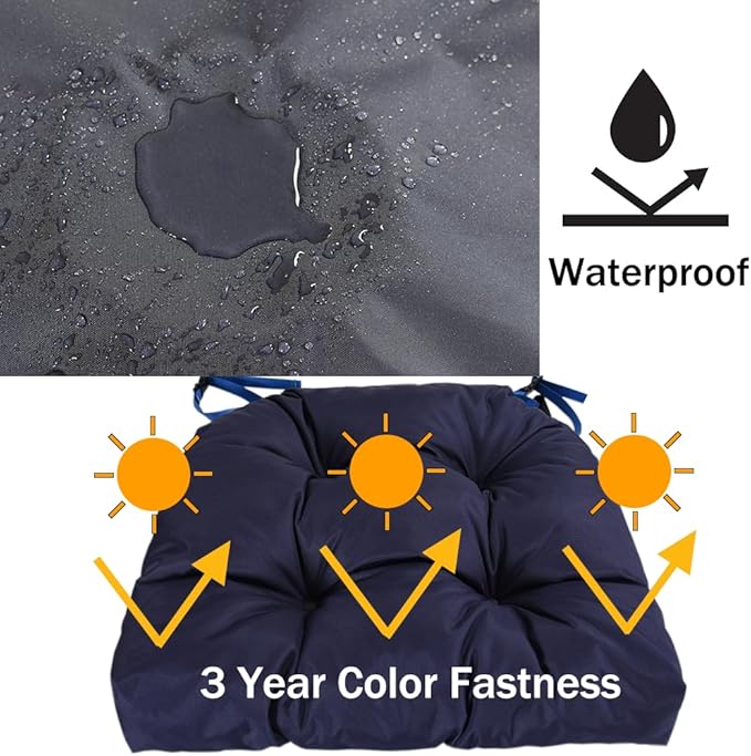 amberr Outdoor Chair Cushions Set of 2, Waterproof Outdoor Seat Cushions for Patio Furniture,Wicker Chair Cushions with Adjustable Straps (Navy, 19" x 19"x 5"（2 Pack)