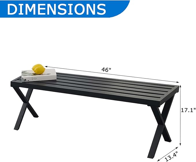 Backless Outdoor Bench Set of 2, Metal Patio Bench, Garden Bench for Front Porch, Backyard and Deck, Black