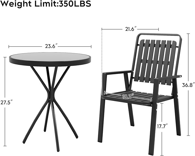 Outdoor Metal Frame Patio Bistro Set 3 Pieces,Bistro Table and Chairs Set of 2, Small Outdoor Bistro Set for Porch Backyard Lawn Poolside Deck