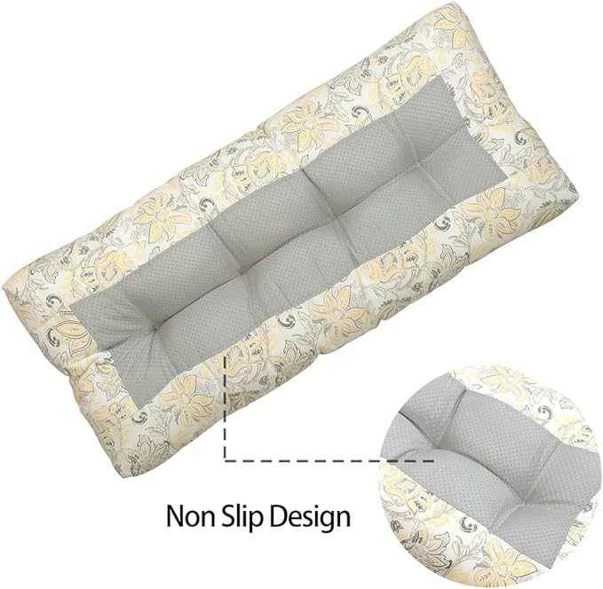 FUNHOME Outdoor Bench Cushion 42 x18 inch with Non-Slip Grips,Water Resistant Porch Swing Cushion,Bench Pillow Pads,Floral Tufted Cushions for Patio Garden Furniture,42" Seat Cushions(Yellow Flower)