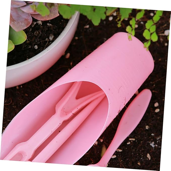 Succulent Planting Gardening Hand Tool Set with Transplanting Spade, Soil Scoop, Cleaning Brush, and Cultivator for Bonsai and Flowerpot Care, Pink Gardening Accessories Kit
