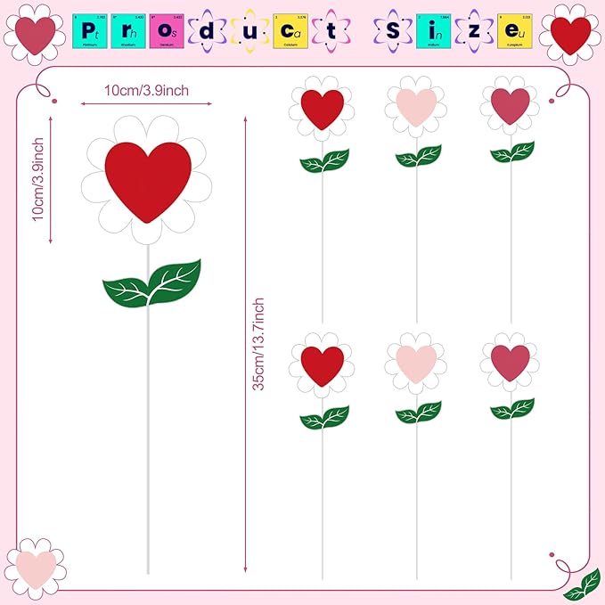 BreezeHug 6 Pcs Valentine's Day Heart Shaped Flower Planter Stakes Outdoor Garden Stakes Sign Valentine Flower Stick Pink Red Decorative for Yard Patio Lawn Decor (Solid Color)