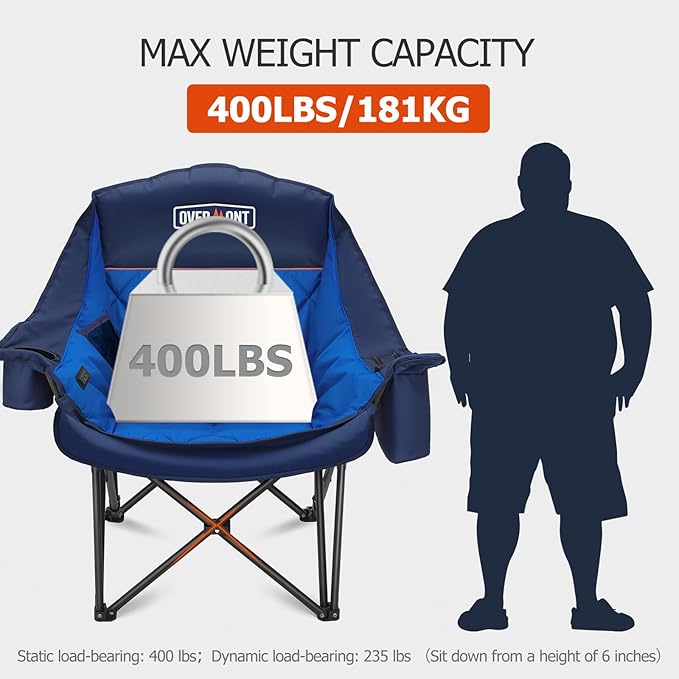 Overmont 2PCS Heated Oversized Camping Chair for Adults - 3 Heat Levels Seat & Back Separately Control - 400lbs Support Heavy Duty Padded Folding Chair Outdoor Garden Portable - Battery NOT Included