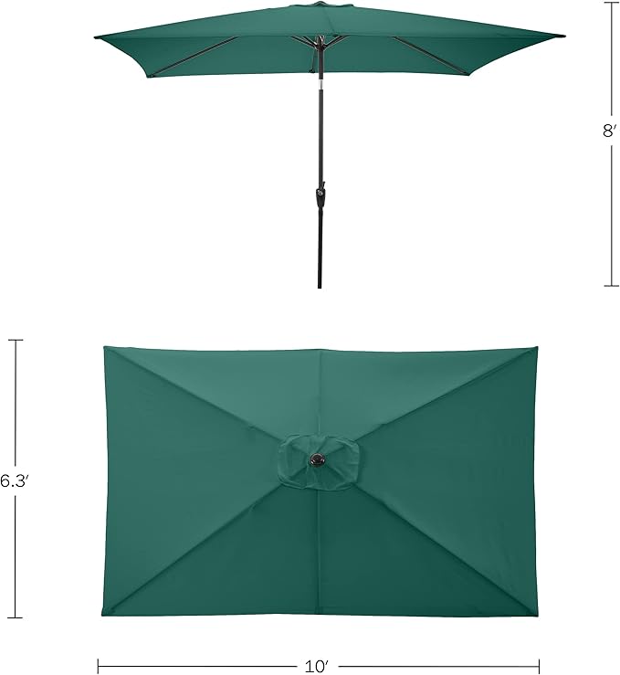 Rectangular Patio Umbrella - 10ft Easy Crank Sun Shade with Push Button Tilt for Outdoor Furniture, Deck, Yard, or Pool by Pure Garden